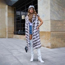 2024 Women's Real Rex Rabbit Fur Long Vests Luxury Fashion Warm Gilets Waistcoat