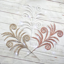 Glitter Fern Leaf Christmas Decoration. Champagne Rose Gold Red Silver Tree Pick