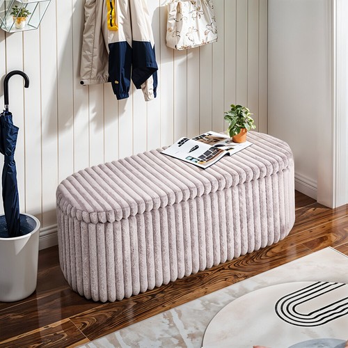 Oval corduroy storage bench - oval,