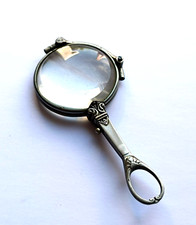 Antique Platinum Folding Magnifier Hand Scope Vintage Magnifying Glass