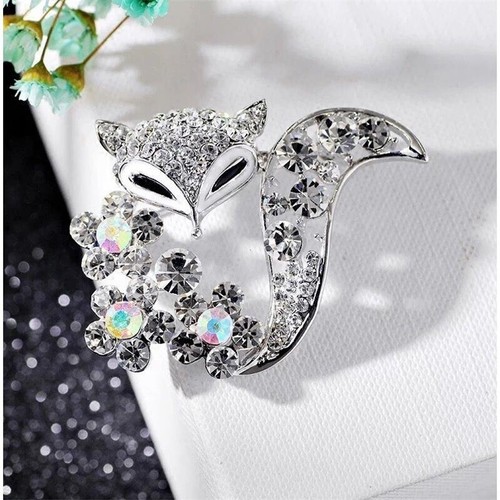 Fox crystal brooch - crystal,