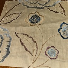 Manuel Canovas Embroidered Linen Fabric Sample ‘Alma’ in Beige