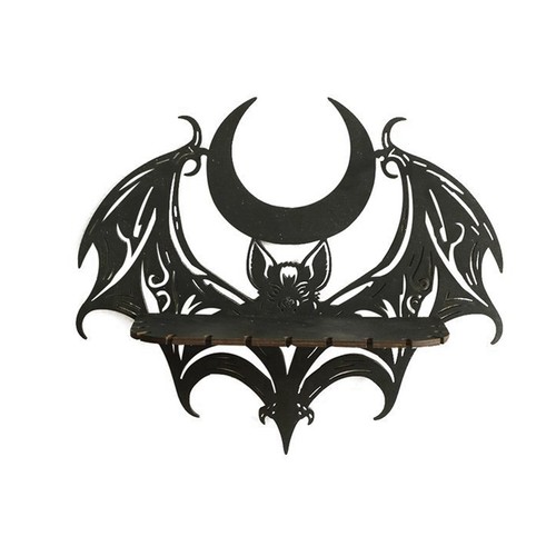 Black wooden wall shelf gothic - wooden,