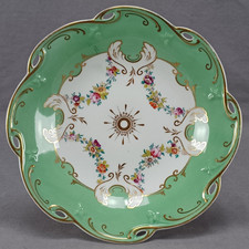 John Ridgway 6/5181 Floral Swags Green & Gold Pierced Compote / Cake Stand D