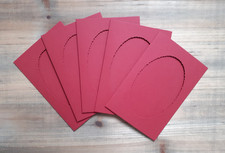 5 Tri-Fold Deckle Edge Oval Aperture A6 Deep Red Card Blanks and Envelopes