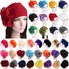 Womens Stretch Hair Loss Turban Cap Big Flower Muslim Cancer Chemo Beanie Hat