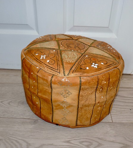 Leather pouffe footstool - leather,