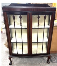 Vintage Antique Mahogany Glass Display Wooden Cabinet 