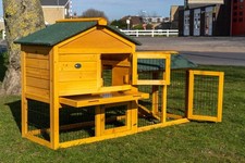 SMOKEY 5FT OUTDOOR RABBIT HUTCH AND RUN WITH 2 TWO TIER WOODEN GUINEA PIG BUNNY