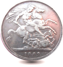 1889 Queen Victoria Sterling Silver Crown Coin - Fine Grade Jubilee Head