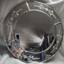 Venetian Style Mirror Etched Layered Beveled Glass Floral Design 13-1/2”