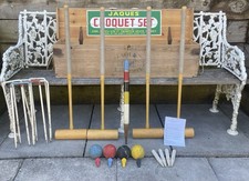 Vintage Jaques Croquet Set with Original Wooden Balls & hand-wound Mallets