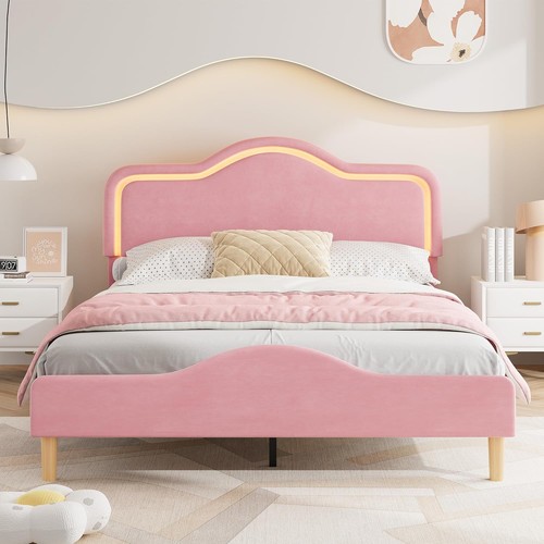 Queen size upholstered led bed - queen,