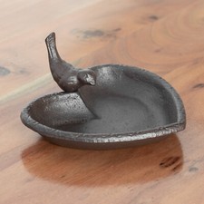 Small 16cm Cast Iron Heart Shaped Garden Bird Bath Feeder Rustic Metal Ornament