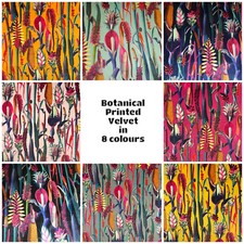 BOTANICAL Tropical Printed Velvet Fabric Curtains Cushions Upholstery Lampshades