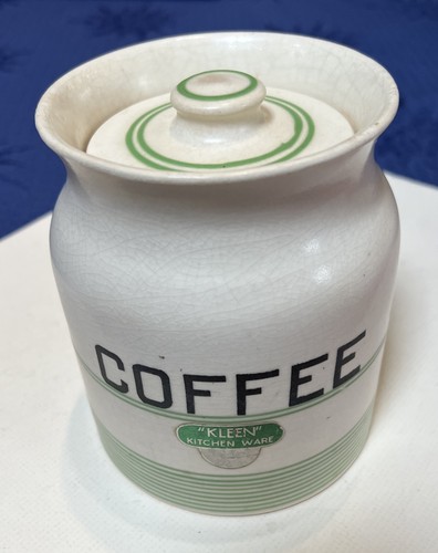 Green banded coffee jar with - banded,