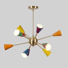 12 Arm Multi Color Shade Brass Sputnik Chandelier Light Fixture Mid Century