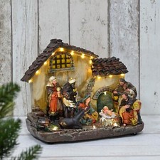 Light Up Nativity Scene 16 LEDs Traditional Christmas Decoration Resin 29cm