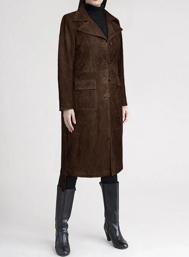 Brown suede leather trench - brown,