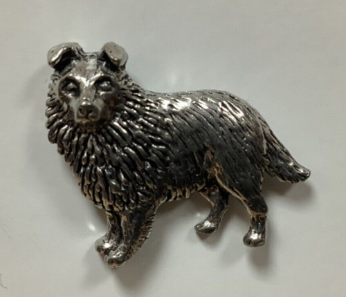 Sheltie silver pewter dog - silver, pin