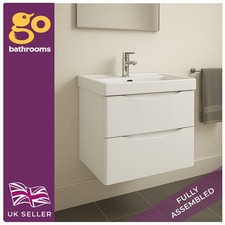 600mm White Wall Mounted Vanity Unit & Basin 2 Drawers –Bathroom Sink Cabinet
