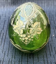 Faberge Glass Egg Green & Gold
