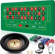 Roulette Wheel Game Set Include 16'' Black Roulette Wheel 35" X 16" Rubber Table