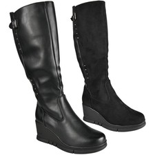 Womens Wedge Knee High Boots Ladies Shoes Extending Stretch Zip Grip Comfy Sizes