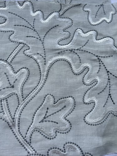 Grey linen embroidered fabric - grey,