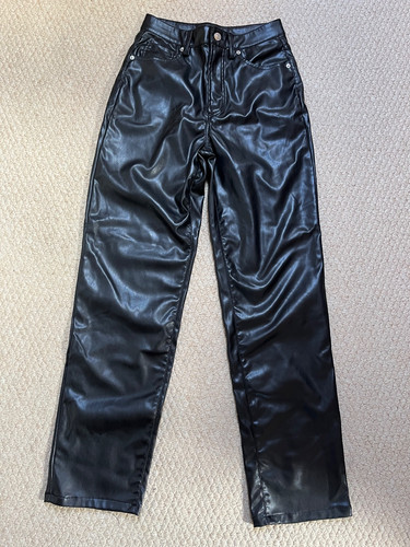 Black faux leather jeans - leather,