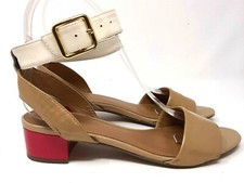 Clarks Low Heel Sandal UK 4 Tan Patent Leather White Ankle Strap 