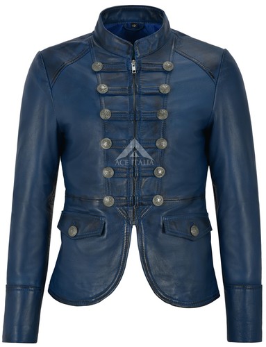 Ladies leather jacket blue - ladies,