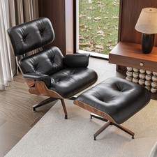 Tall Version Eames Lounge Chair and Ottoman Footstool Cowhide Leather Armchair