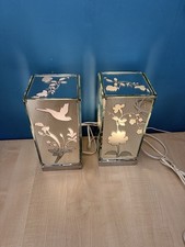 Laura Ashley Bird Mirror Lamp pair  11" Tall Art Deco Style. Working. 