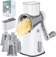 5-in-1 Manual Rotary Cheese Grater - Mandolin Slicer, Veggie Shooter (White)