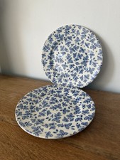 2 Vintage English Ironstone Plates Blue and White Floral Chintz 25cm
