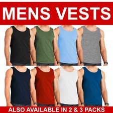 Mens Vest Tops 100% Cotton Plain Classic Vests Summer Training Gym Tank Top Pack