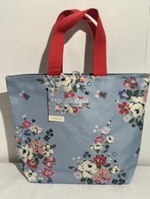 Cath Kidston Shopping Tote Bag Blue Floral Reusable Red Handles With Tags