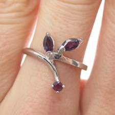 925 Sterling Silver Vintage Real Marquise & Round-Cut Amethyst Ring Size 6.75