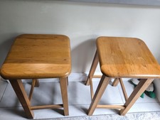 Pair of Solid Wood Light Oak Steady Breakfast Bar Stools