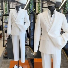 White Men's Suits Business 2Pcs  Formal Professional Wedding Groom Tuxedo Jacket