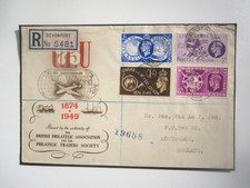 1949 UPU GREAT BRITAIN DEVONPORT REG COVER MOUNTED ON CARDBOARD
