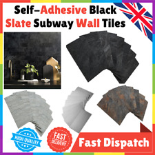 Self-Adhesive Black Slate Subway Wall Tiles, 3x6 Inch PVC Stick-On Splashback