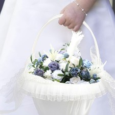  Flower Basket for Girl Small Wedding with Lace Bowknot Satin Baskets