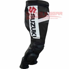 SUZUKI GSX BLACK MOTORBIKE MOTORCYCLE ARMOURED COWHIDE LEATHER TROUSER PANTS