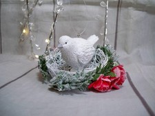 Gisela Graham 2x White Doves In Nest w' Roses Hanging Christmas Tree Decorations