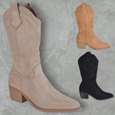 NEW LADIES WOMENS BLOCK HEEL ZIP UP WESTERN TEXAS COWBOY ANKLE CALF BOOTS SIZE