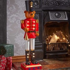 Christmas Large Metal Nutcracker Teddy Bear 80cm Standing Light Up Xmas Figure