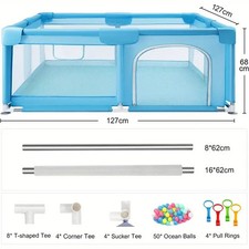 Large Baby Playpen 180×150cm Foldable Play Yard with Zipper Door & Mesh Sides