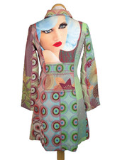 Desigual Size 10 Vibrant Blue Pink Multicoloured Geometric Long Coat Face Print
